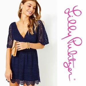 NWT Lilly Pulitzer True Navy Lace Parigi Skort Romper SZ M